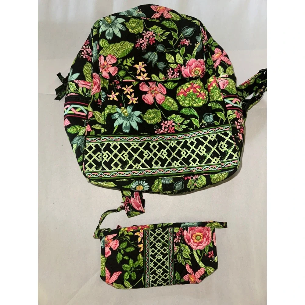 Vera Bradley Night and Day Floral Quilted Backpack and Cosmetic Pouch Set